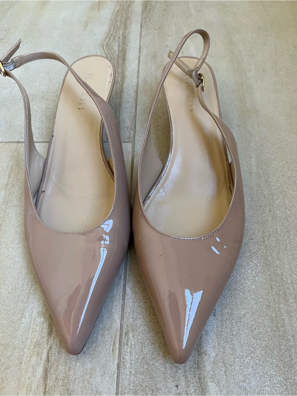 M Gemi Italian leather Women's Patent Slingback Pointed Toe Pumps - Nude